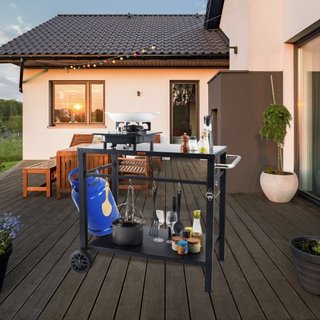 Carrello da Pranzo per Barbecue all'Aperto con Doppio Ripiano, Tavolo Mobile per Preparazione Cibo per BBQ, Tavolo Multifunzionale in Ferro, Carrelli Modulari Portatili per Forno Pizza, Me...