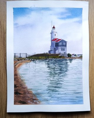 Cuadro Acuarela Faro y Mar