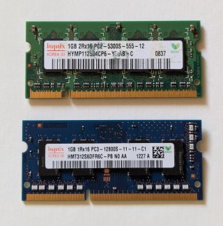 2 Memorias RAM Hynix 1GB DDR2 y 1GB DDR3