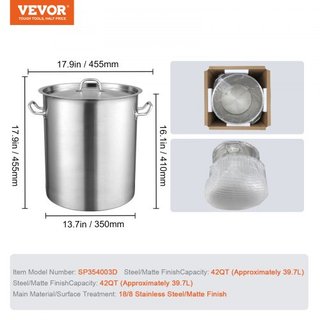 Olla de Acero Inoxidable, Olla Grande de Cocina de 39.7 L, Utensilios de Cocina Multipropósito con Tapa y Mango, Olla de Grado Comercial de Alta Resistencia, Tratamiento de Lijado, para Eventos de...