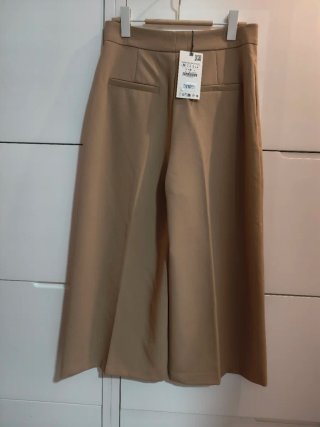 Pantalón ancho mujer beige