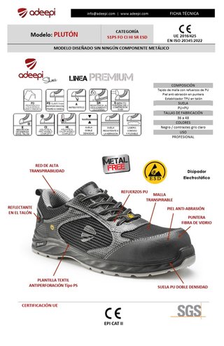 Zapatos de Seguridad Adeepi Plutón S1PS FO CI HI