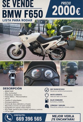 Moto bmw F650 en buen estado y cuidada, 43922km