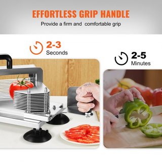 Cortador de Tomates Comercial, Cortador de Tomate de 1/4"+3/8"+3/16", Máquina Cortadora de Tomate de Acero Inoxidable de Alta Resistencia, Cortador de Tomate Manual con Pies Antideslizantes, Corta...
