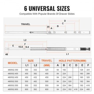 10 Pares de Rieles de Cajón de 609.6mm, Rieles de Montaje Lateral, Pista de Acero de Extensión Completa de Alta Resistencia, Guías de Cierre Suave y Silenciosas para Gabinetes de Cocina con Rodami...
