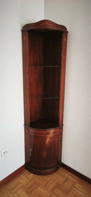 Armario esquinero madera cristal 195x 40x40