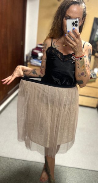 Top satinado + falda tul * M