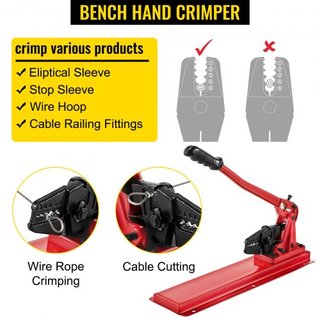 Herramienta de Swager de Banco 24" Herramienta de Swaging de Cable de Acero con Cabezal de Cortador de Pernos Crimpador de Banco 1/16"-3/16" Manguitos de Aluminio/Cobre Crimpador de Acero Aleado p...