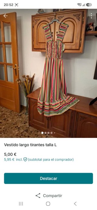 Vestido largo tirantes talla L