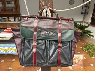Maleta vintage cuero multicolor