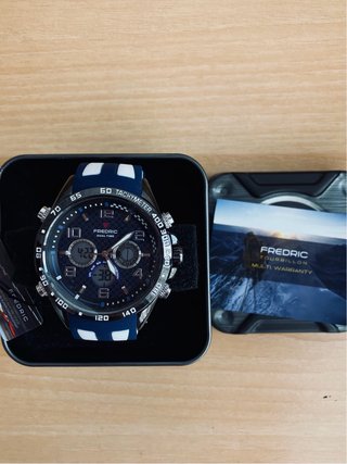 Reloj Fredric Dual Time Deportivo Azul Nuevo