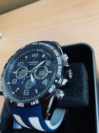 Reloj Fredric Dual Time Deportivo Azul Nuevo