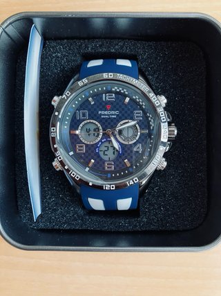 Reloj Fredric Dual Time Deportivo Azul Nuevo