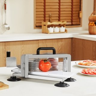 Cortador de Tomates Comercial, Cortador de Tomate de 1/4 de pulgada, Máquina Cortadora de Tomates de Acero Inoxidable de Alta Resistencia, Cortador de Tomate Manual con Pies Antideslizantes, para ...