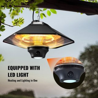 Calentador de Patio Colgante, Calentador Eléctrico de Espacio Infrarrojo de 2000W con Control Remoto para Interior/Exterior, Calentador de Techo con Protección IP34 y Cadena Ajustable, para Porche...
