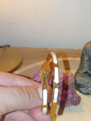 Brazalete acero bañado oro con circonitas