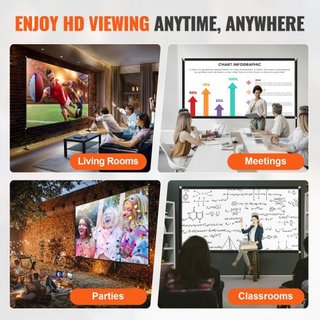 Pantalla de Cine al Aire Libre con Soporte, Pantalla de Cine Portátil de 381 cm, Pantalla de Proyector de Ángulo Amplio HD 16:9 para Proyección Frontal y Trasera, con Bolsa de Almacenamiento y Sop...