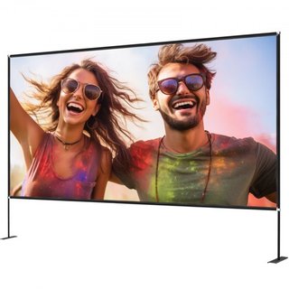 Pantalla de Cine al Aire Libre con Soporte, Pantalla de Cine Portátil de 381 cm, Pantalla de Proyector de Ángulo Amplio HD 16:9 para Proyección Frontal y Trasera, con Bolsa de Almacenamiento y Sop...