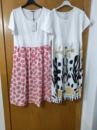 Vestido XS FASHION blanco,rojo y negro y beige