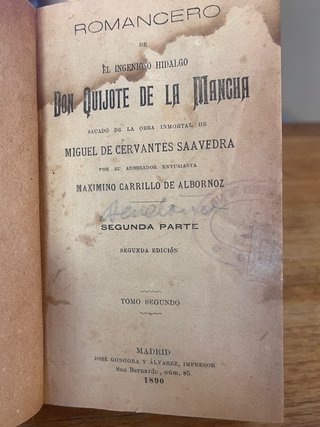 Romancero de Don Quijote Carrillo de Albornoz 1890