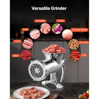 Molino de Carne Manual, Molino de Carne de Acero Inoxidable 304 con Abrazadera de Mesa de Acero, Fabricante de Salchichas y 2 Placas de Corte, Accesorio para Galletas, Tubo para Salchichas para Ca...