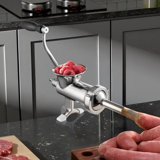 Molino de Carne Manual, Molino de Carne de Acero Inoxidable 304 con Abrazadera de Mesa de Acero, Fabricante de Salchichas y 2 Placas de Corte, Accesorio para Galletas, Tubo para Salchichas para Ca...