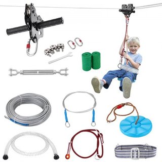 Kit de tirolesa para niños y adultos, kits de tirolesa de 48.77 m hasta 226.8 kg, tirolesa de instalación rápida para exteriores en el patio trasero, entretenimiento en el parque infantil con tiro...