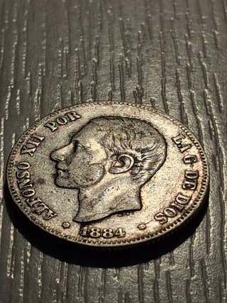 Moneda 2 Pesetas 1884 Alfonso XII Plata Original