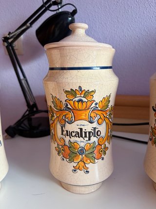 Albarero Bote Farmacia Cerámica Vintage Eucalipto