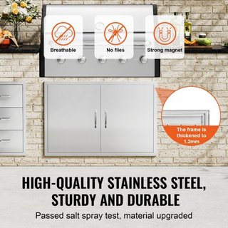 Puerta de Acceso para BBQ, Puerta Doble para Cocina Exterior de 990x660 mm, Puerta de Montaje Flush de Acero Inoxidable, Puerta Vertical de Pared con Manijas y Ganchos, para Isla de BBQ, Estación ...