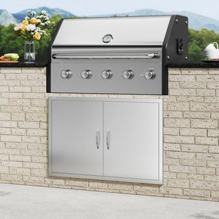 Puerta de Acceso para BBQ, Puerta Doble para Cocina Exterior de 990x660 mm, Puerta de Montaje Flush de Acero Inoxidable, Puerta Vertical de Pared con Manijas y Ganchos, para Isla de BBQ, Estación ...