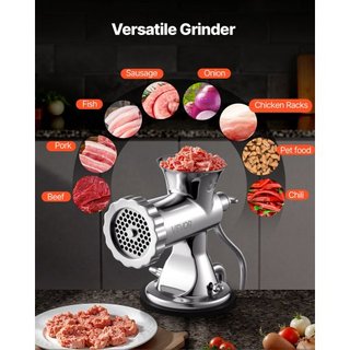 Molino de Carne Manual, Molino de Carne de Acero Inoxidable 304 con Ventosa + Abrazadera de Mesa de Acero, Picadora de Carne, Fabricante de Salchichas y 2 Placas de Corte, Tubo para Salchichas, Ca...