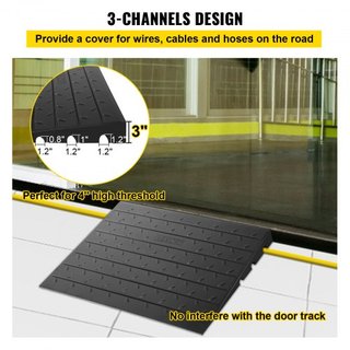 Rampa de Umbral de Goma, Rampa de Umbral de 3" de Altura para Puertas, Rampa de Umbral Sólida de Goma con Cubierta de Cable de 3 Canales, Entrada Angulada de Goma con Capacidad de Carga de 2200 Lb...