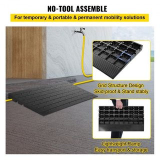 Rampa de Umbral de Goma, Rampa de Umbral de 3" de Altura para Puertas, Rampa de Umbral Sólida de Goma con Cubierta de Cable de 3 Canales, Entrada Angulada de Goma con Capacidad de Carga de 2200 Lb...