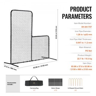 Pantalla L para Bateo, Pantalla de Seguridad de Béisbol y Softbol de 7x7 pies, Pantalla de Bateo Portátil con Bolsa de Transporte y Estacas para el Suelo, Red de Lanzamiento de Alta Resistencia pa...