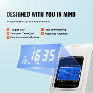 Registrador de Asistencia con Tarjeta de Tiempo y 102 Tarjetas de Cartón, 1 Cinta de Insignia, Horario de Llegada y Salida, 3 Equipos, 6 Marcajes/Día, Alineación Automática para el Registro de Emp...