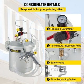 Tanque de Presión de Pintura Comercial de 2.5 Galones, Tanque de Presión de 10L, Pistola de Pintura de Alimentación con Boquilla de 1.5mm para Pintura de Capacidad de 10L