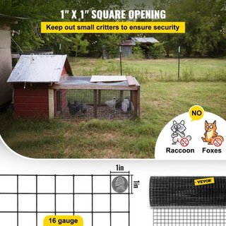 Malla de Hardware, 24" x 100' y Tamaño de Malla de 1"x1", Cercado de Alambre de Gallinero de Acero Galvanizado Recubierto de Vinilo de 16 Calibres con un Cortador y un Par de Guantes de Tela, para...