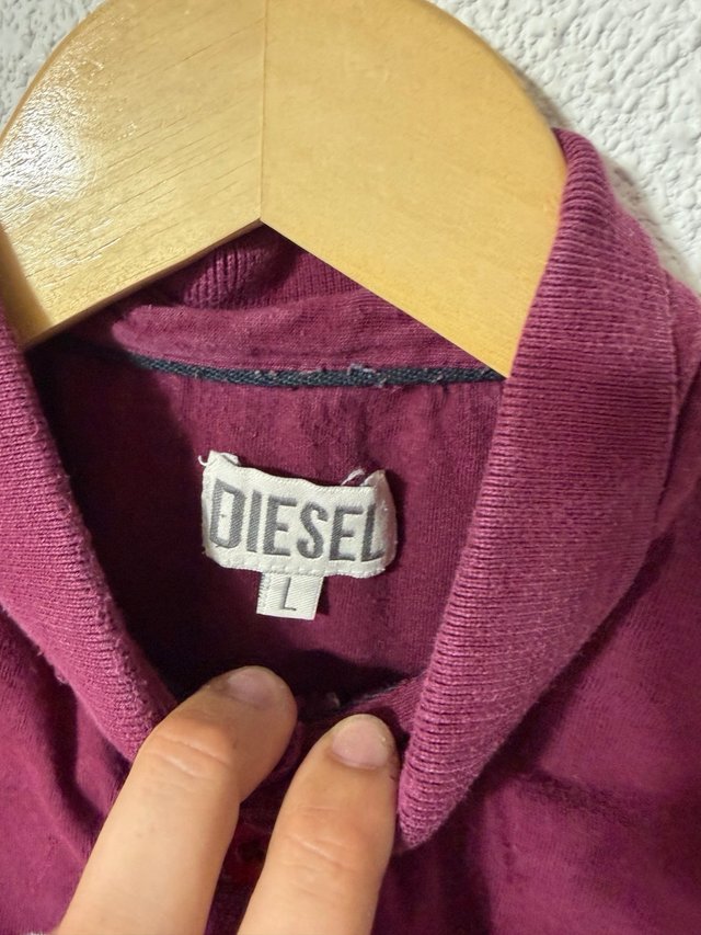 Polo Diesel Hombre Granate Rayas Marineras Bordado