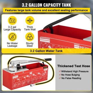 Bomba de Prueba de Presión Hidrostática, Prueba de hasta 25 bar/2.5 MPa, Tanque de 12.1 L, Kit de Probador de Presión de Agua Manual Hidráulico con Manómetro de Dos Unidades y Conexión R 1.27 cm, ...