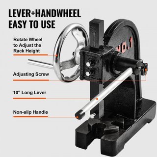 Prensa Arbor, Manual de 1 Tonelada con Rueda de Mano, Altura Máxima de 5.9", Construcción de Hierro Fundido Duradero, Prensa Manual de Escritorio para Tareas de Estampado, Doblado, Estiramiento, F...