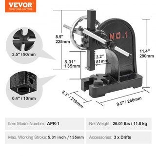 Prensa Arbor, Manual de 1 Tonelada con Rueda de Mano, Altura Máxima de 5.9", Construcción de Hierro Fundido Duradero, Prensa Manual de Escritorio para Tareas de Estampado, Doblado, Estiramiento, F...