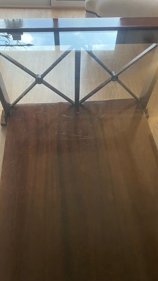 Mesa de centro madera maciza nogal y cristal