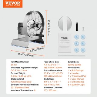 Cortadora Manual de Verduras y Frutas, Máquina de Cortar Comercial Ajustable de Grosor 0-0.5"/0-12mm, Máquina de Cortar Alimentos de Acero Inoxidable con 2 Cuchillas de Repuesto, para Patata, Pepi...