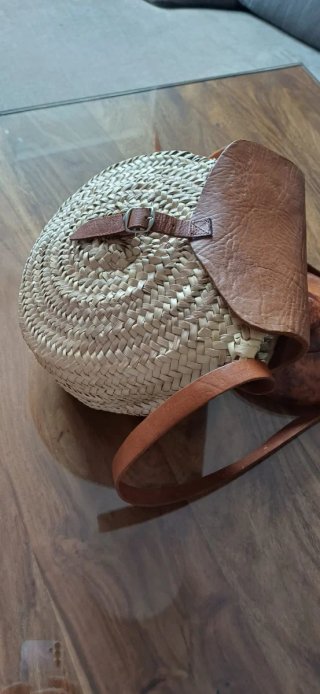 Bolso bandolera rafia y cuero