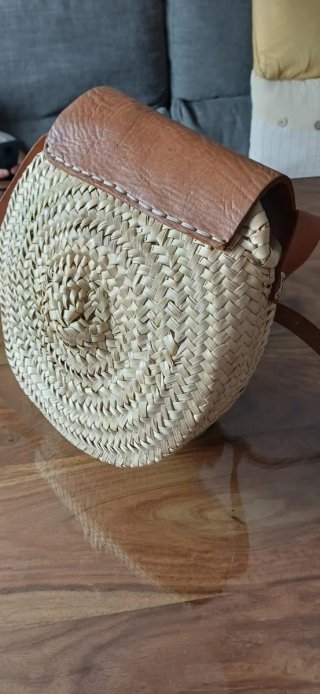 Bolso bandolera rafia y cuero