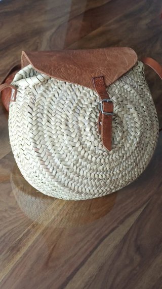 Bolso bandolera rafia y cuero