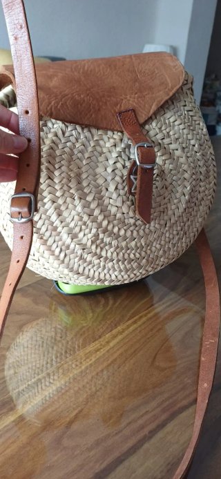 Bolso bandolera rafia y cuero