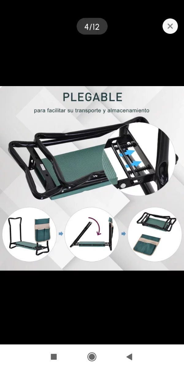Taburete Plegable Jardín con Bolsillos