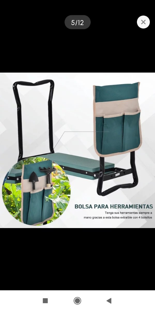 Taburete Plegable Jardín con Bolsillos